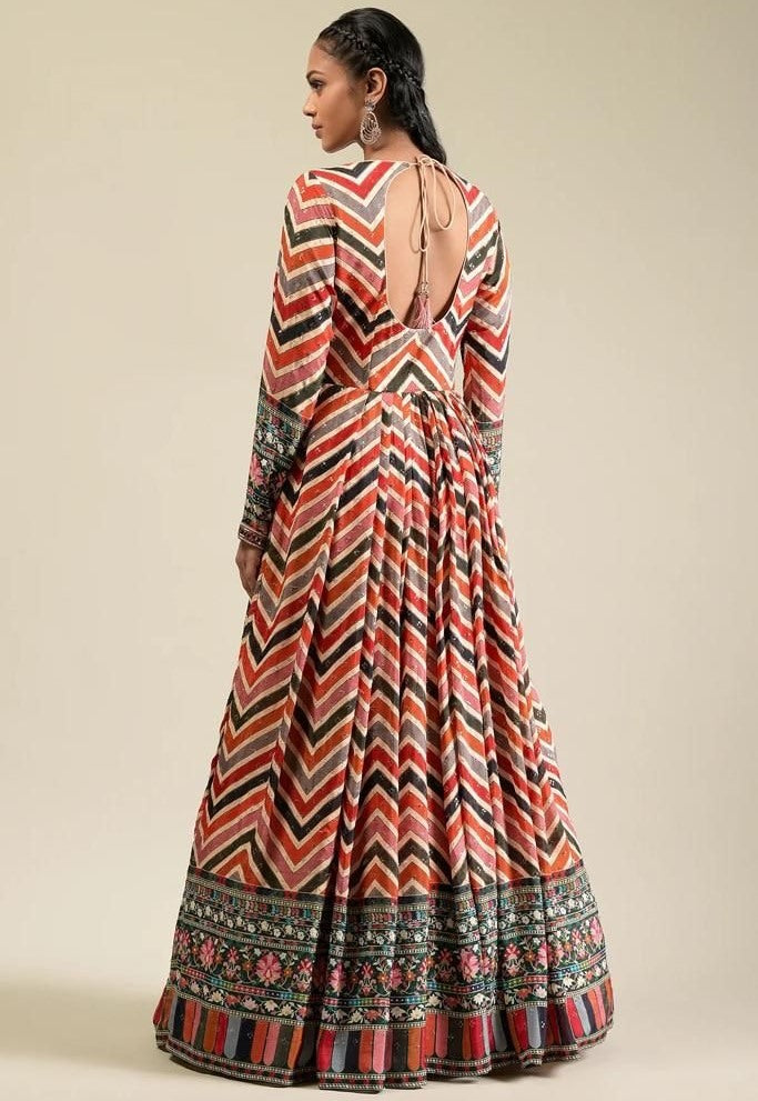 Multicolor crepe printed designer gown