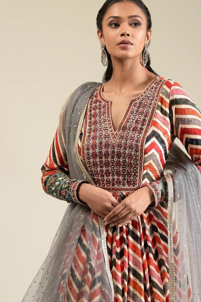 Multicolor crepe printed designer gown