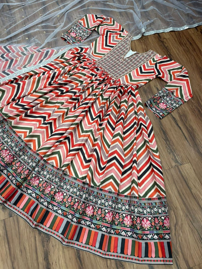Multicolor crepe printed designer gown