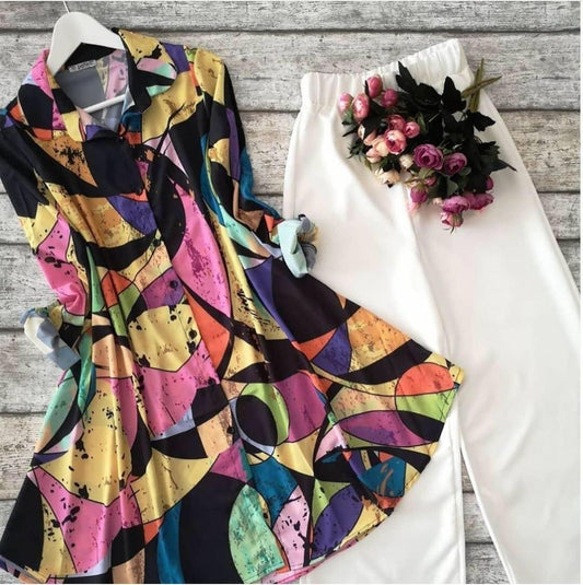 Multicolor crepe silk digital printed plazzo kurti