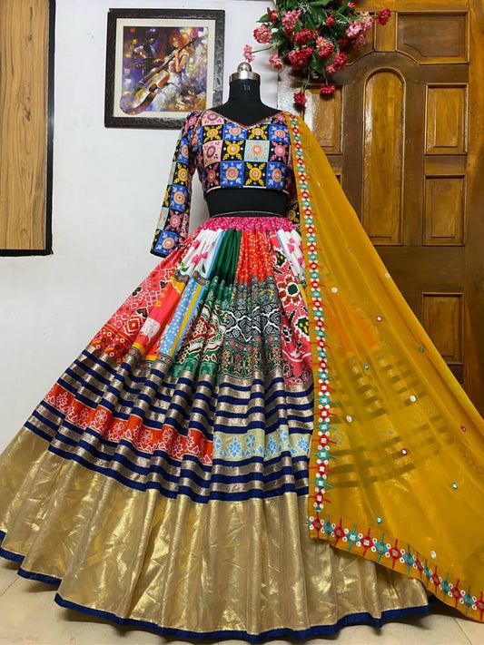 Multicolor digital print and embroidery work navratri garba gujarati chaniya lehenga choli