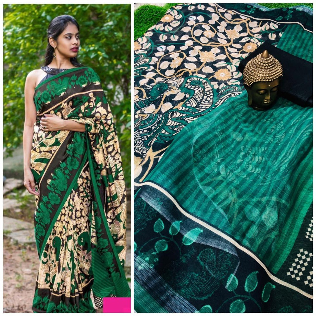 multicolor digital printed linen festival saree