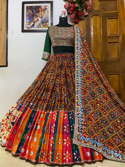Multicolor digital printed mirror work designer navratri special lehenga choli