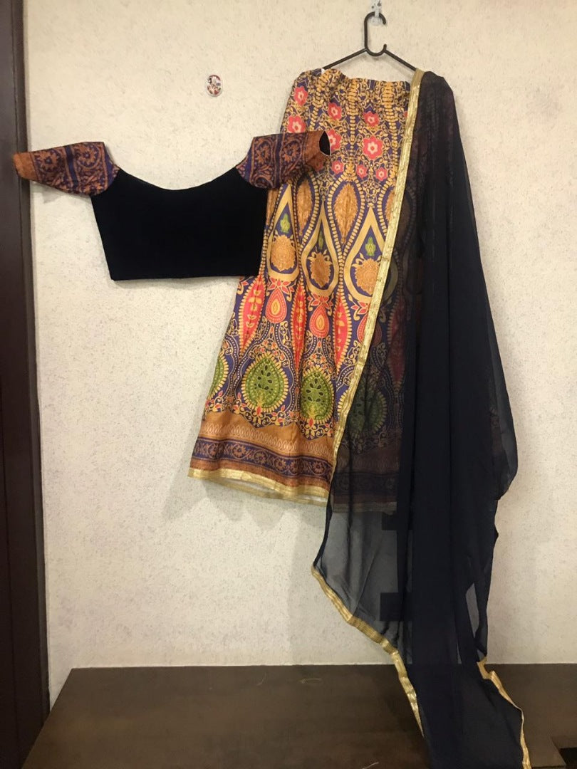 Multicolor digital printed satin beautiful festival wear lehenga choli