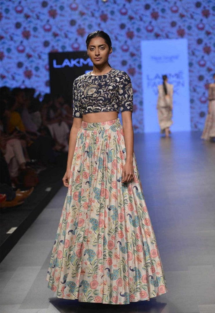 multicolor digital printed silk festival wear lehenga