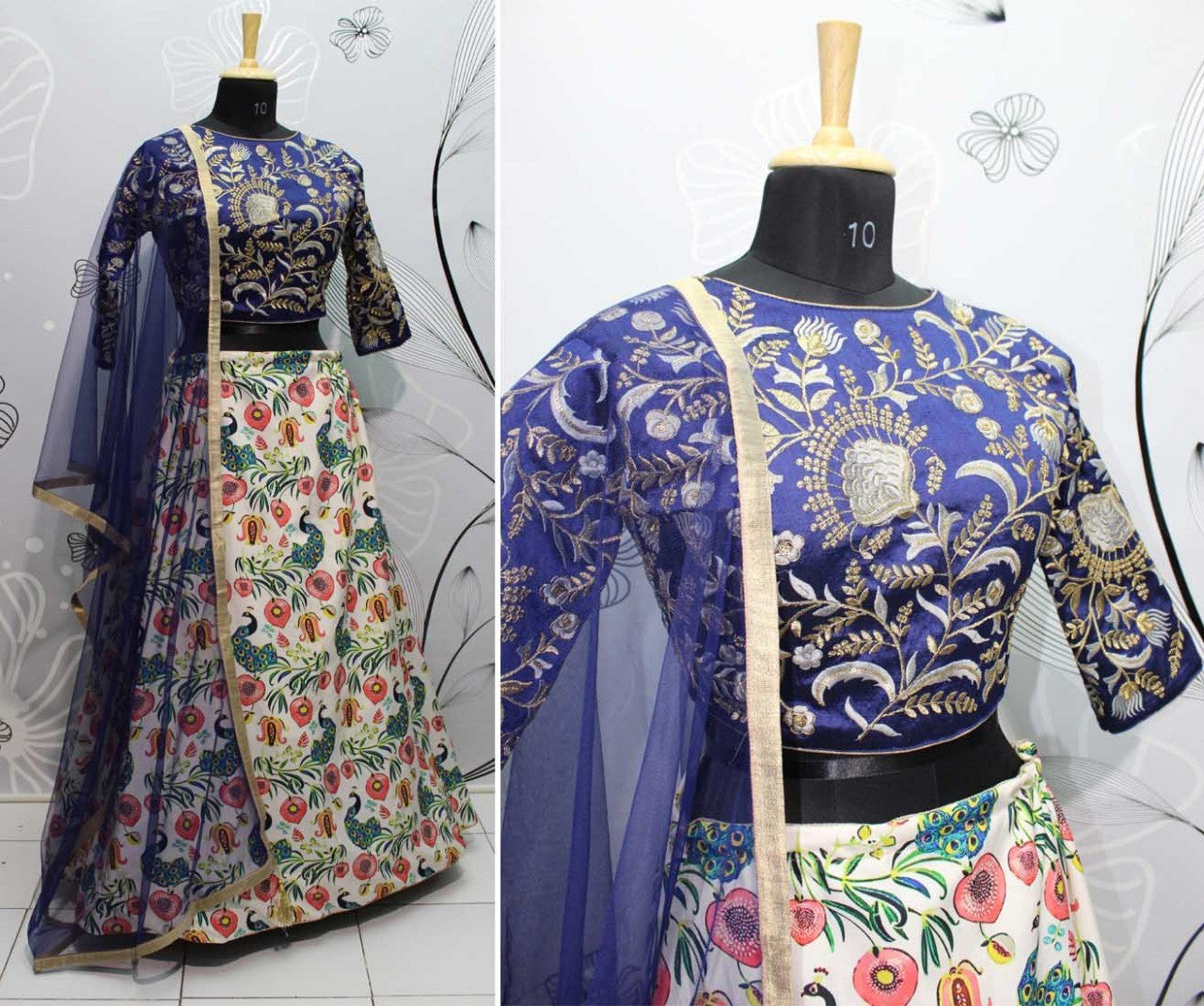 multicolor digital printed silk festival wear lehenga