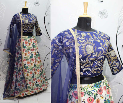multicolor digital printed silk festival wear lehenga