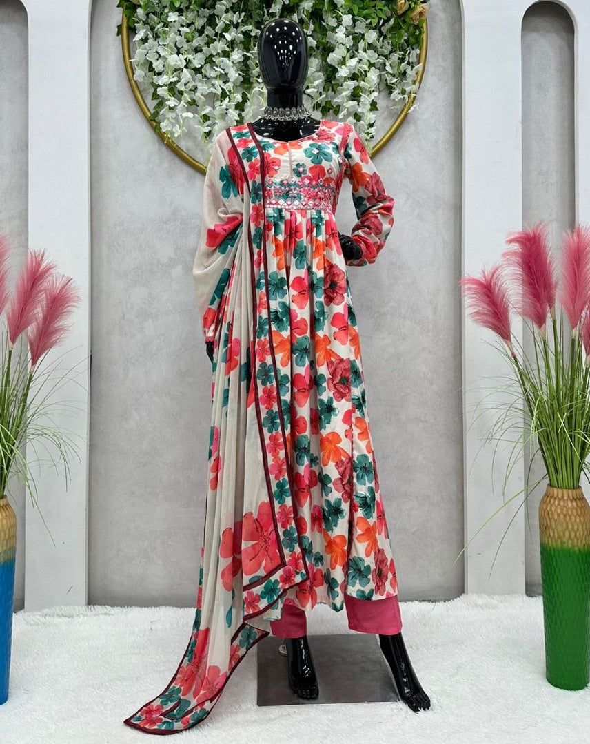 Multicolor floral printed georgette salwar suit