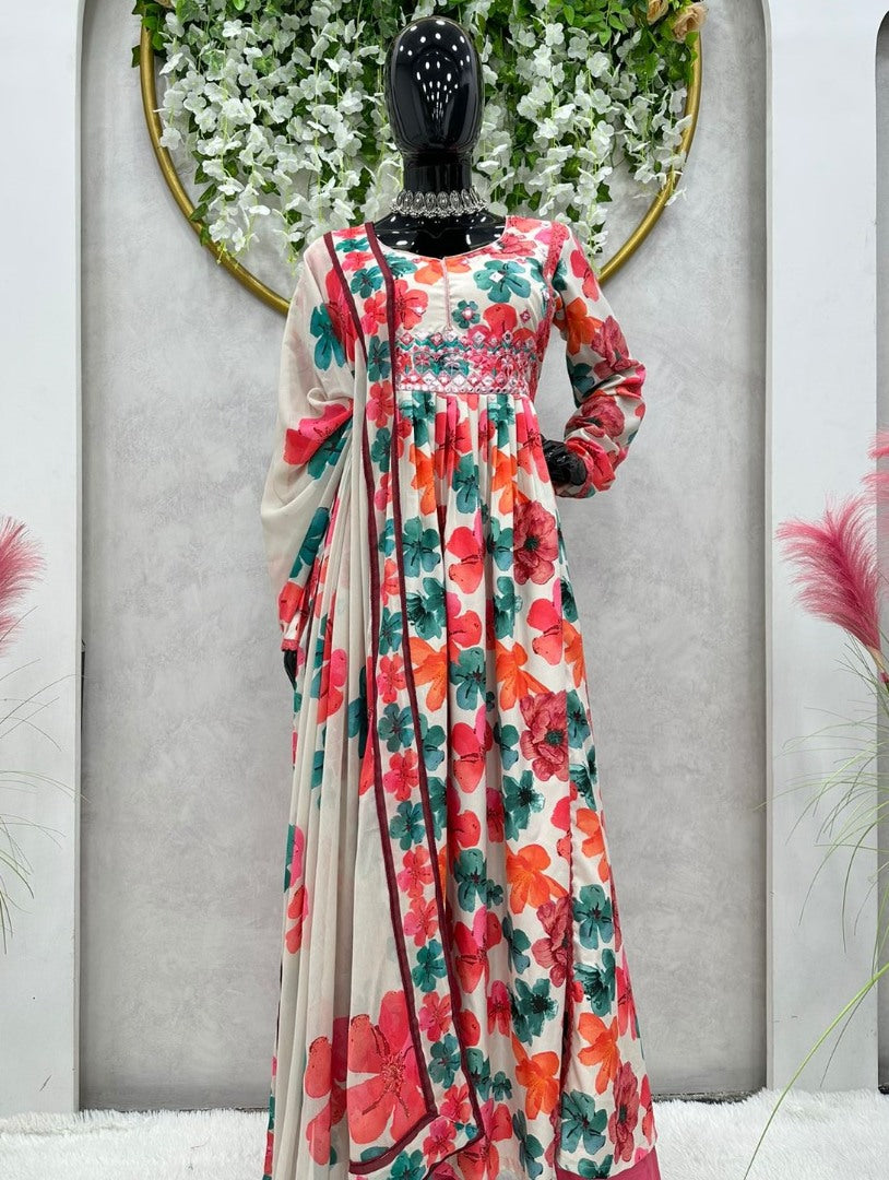 Multicolor floral printed georgette salwar suit