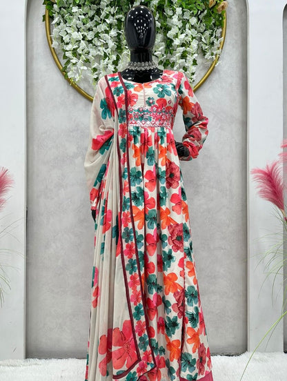 Multicolor floral printed georgette salwar suit