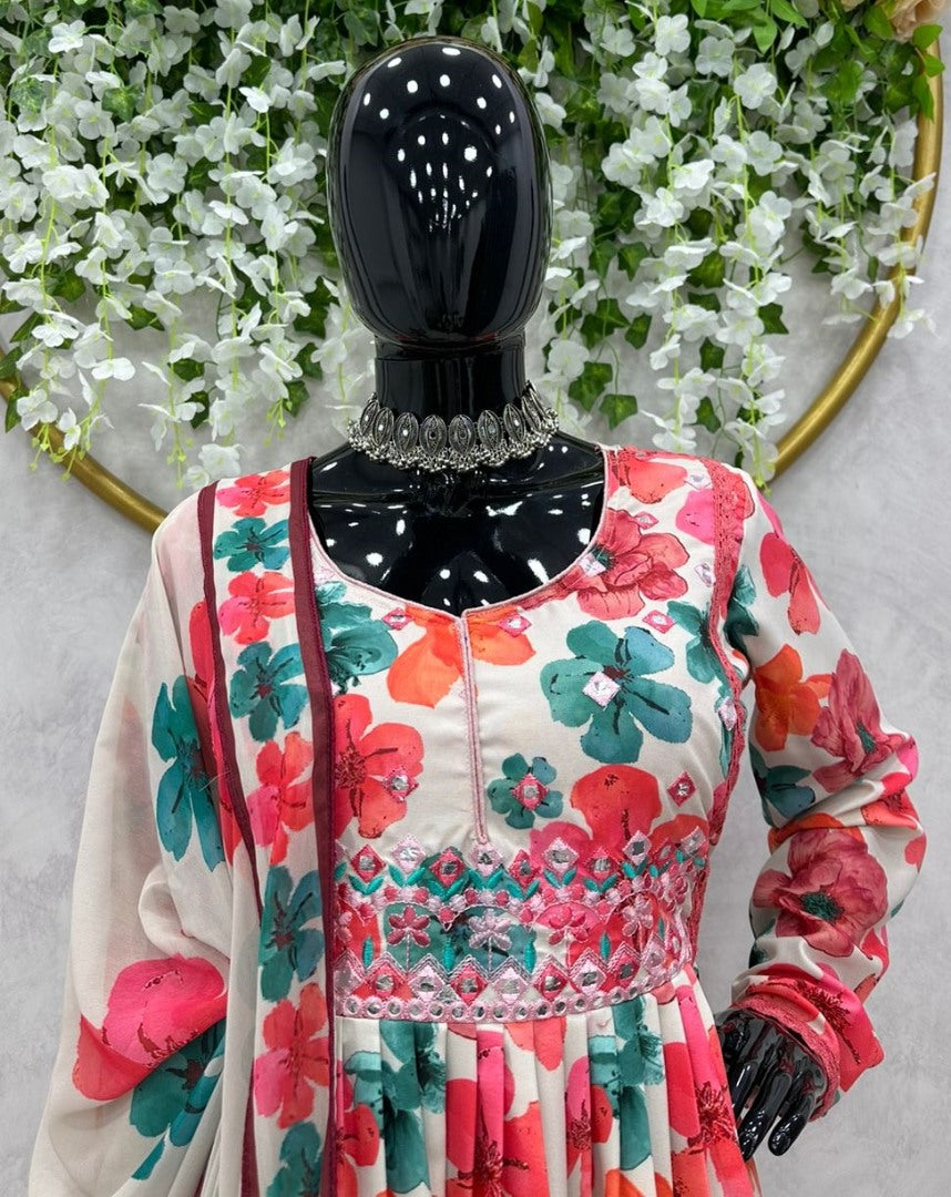 Multicolor floral printed georgette salwar suit