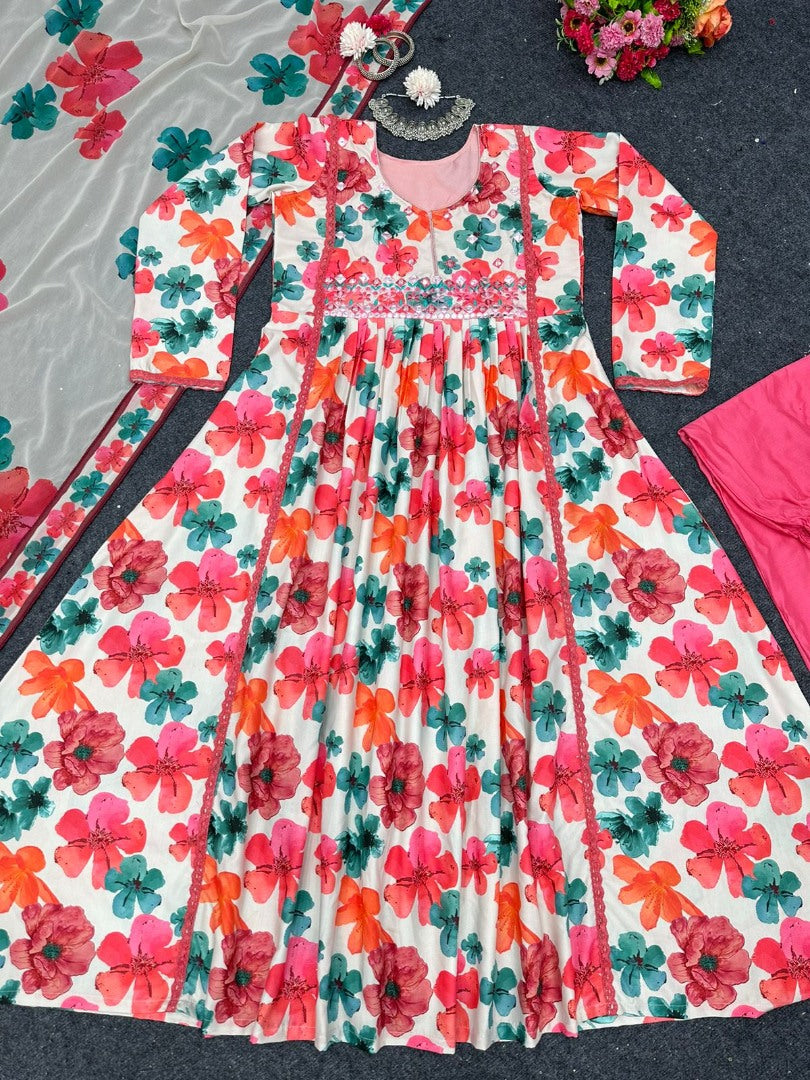 Multicolor floral printed georgette salwar suit