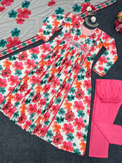 Multicolor floral printed georgette salwar suit