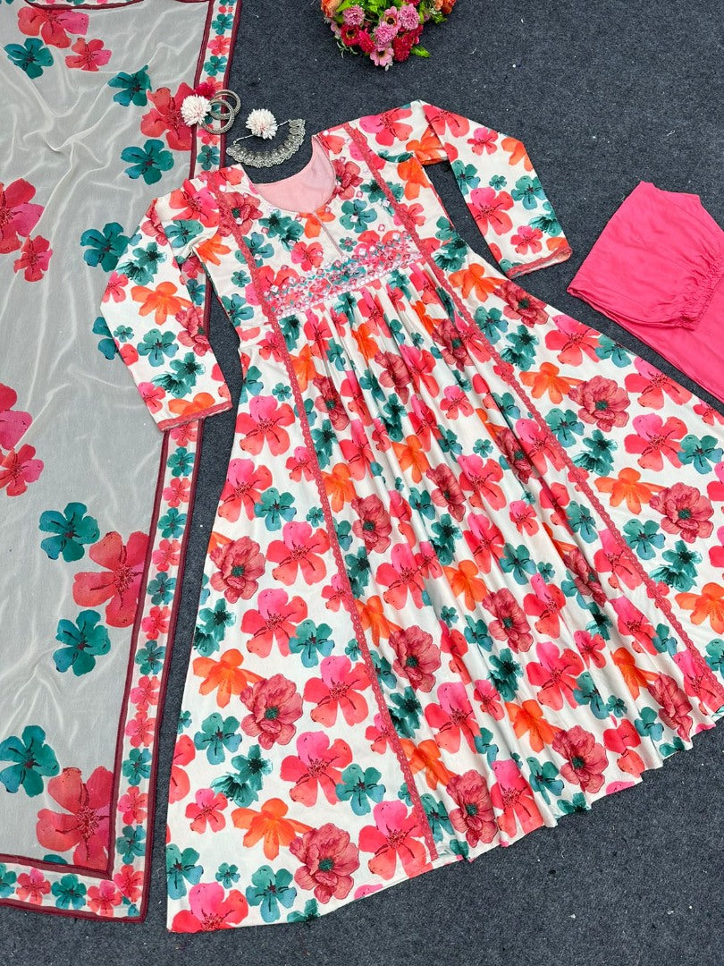 Multicolor floral printed georgette salwar suit