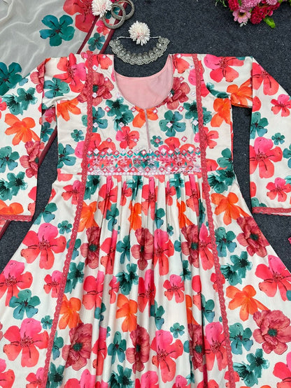 Multicolor floral printed georgette salwar suit