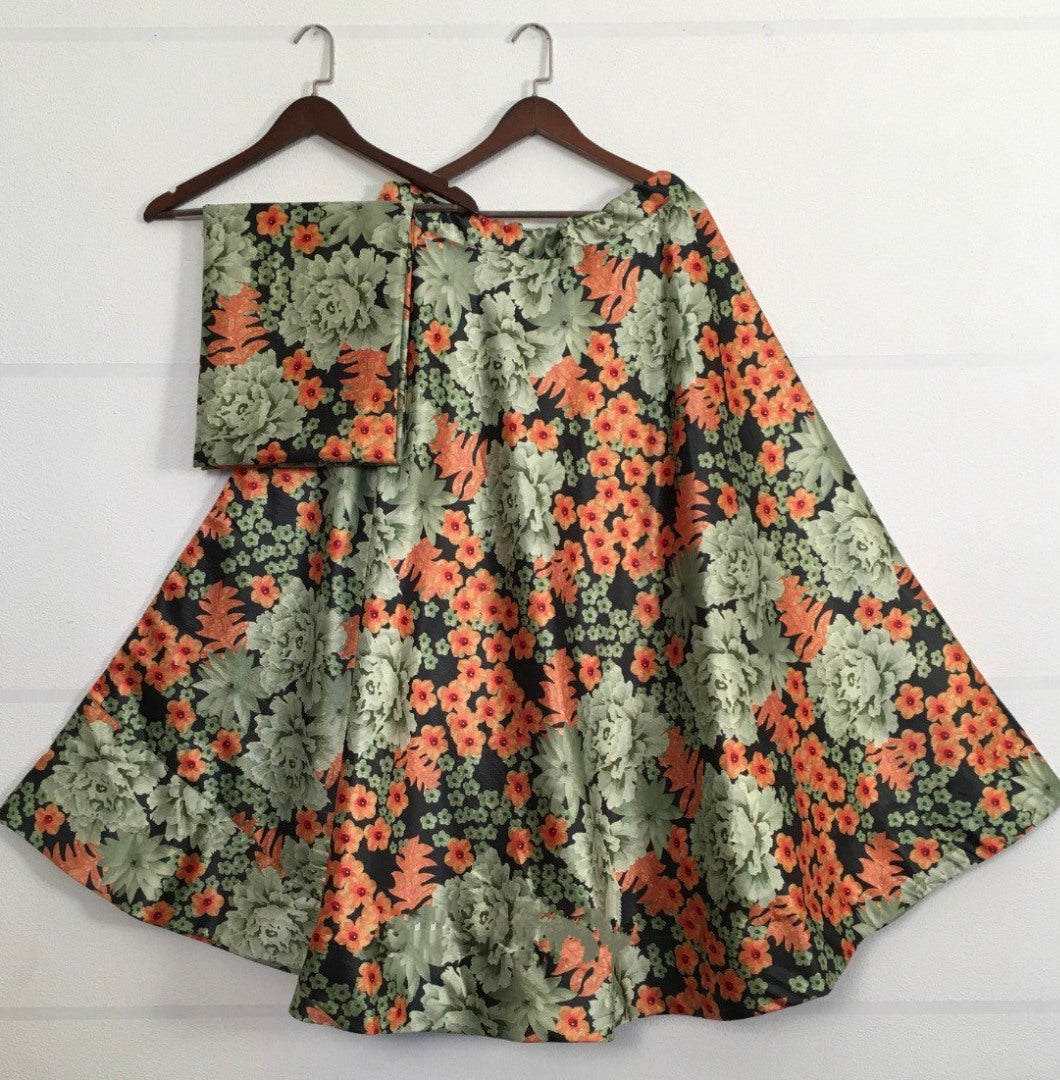 Multicolor flower printed crop top lehenga