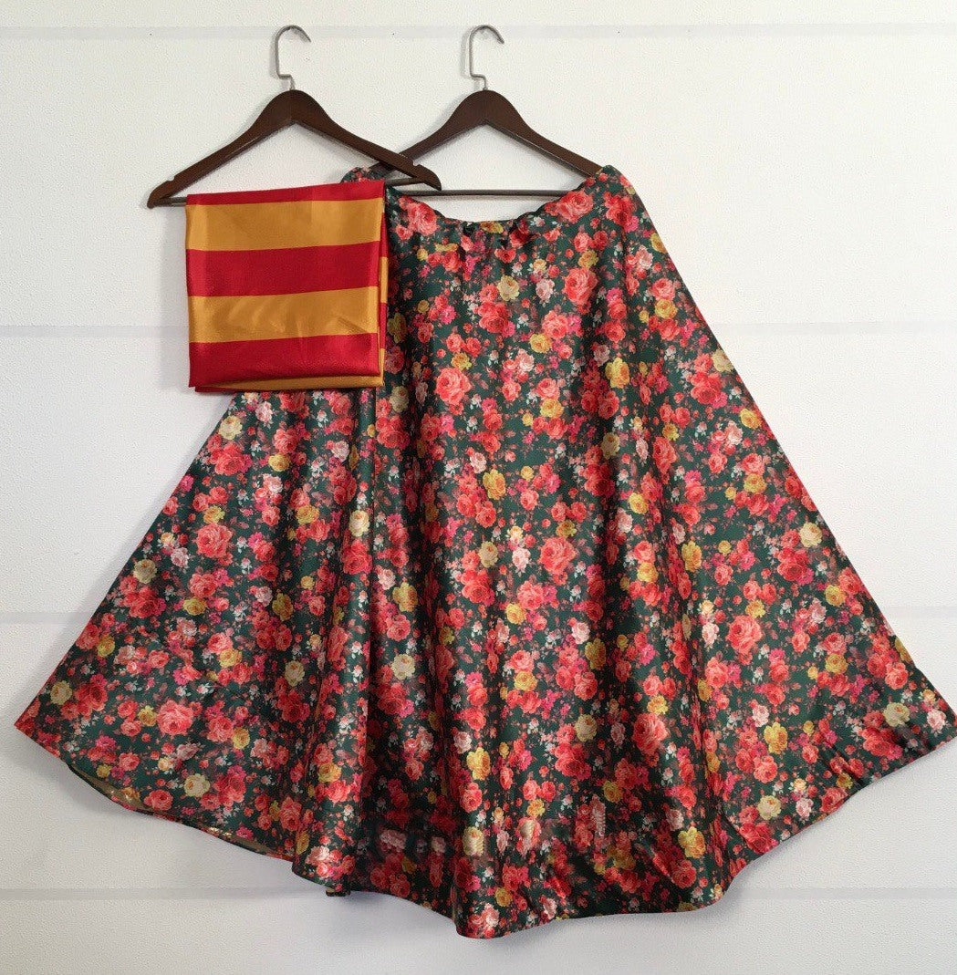 Multicolor flower printed crop top lehenga