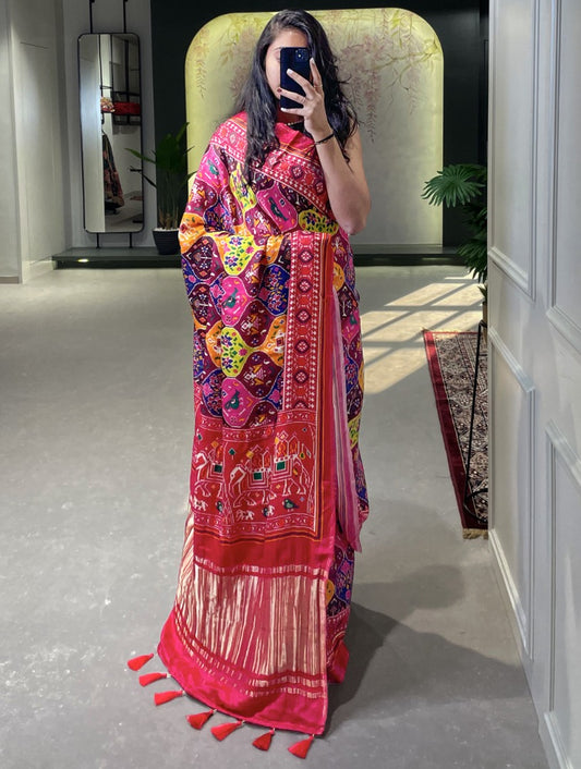 Multicolor gaji silk patola print saree