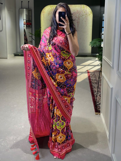 Multicolor gaji silk patola print saree