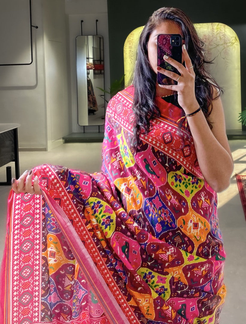 Multicolor gaji silk patola print saree