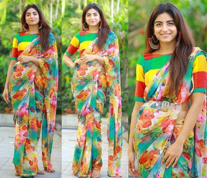 Multicolor georgette beautiful printed saree