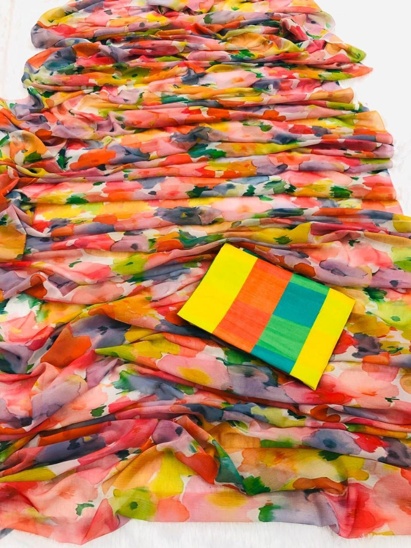 Multicolor georgette beautiful printed saree