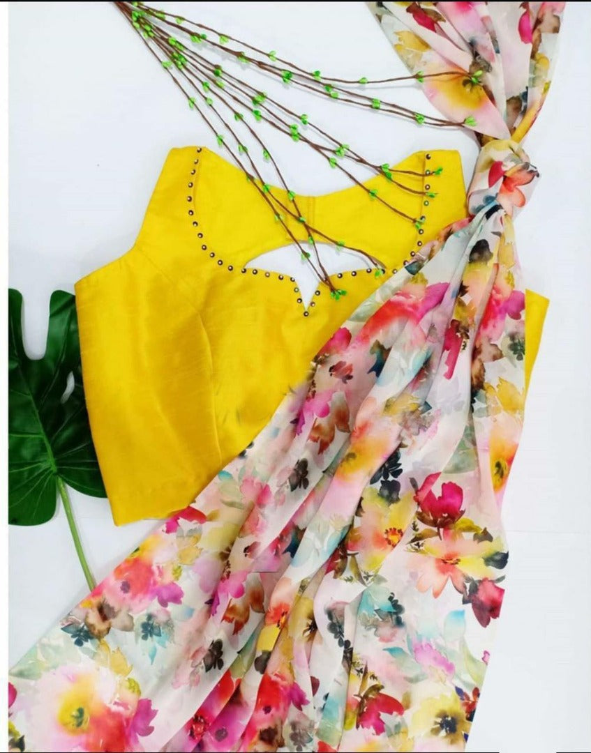 Multicolor georgette digital floral printed saree