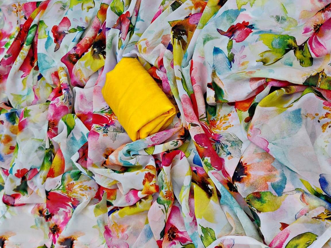 Multicolor georgette digital floral printed saree