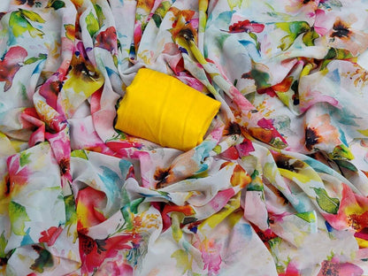 Multicolor georgette digital floral printed saree