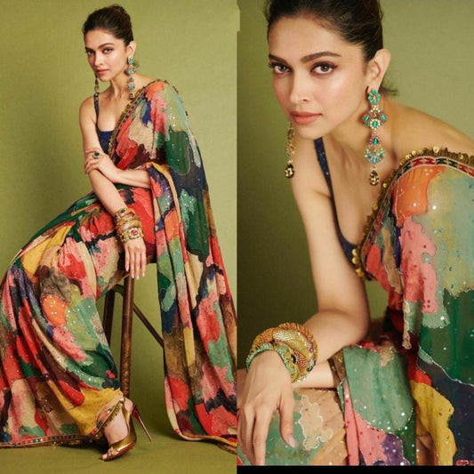 Multicolor Georgette digital printed designer saree