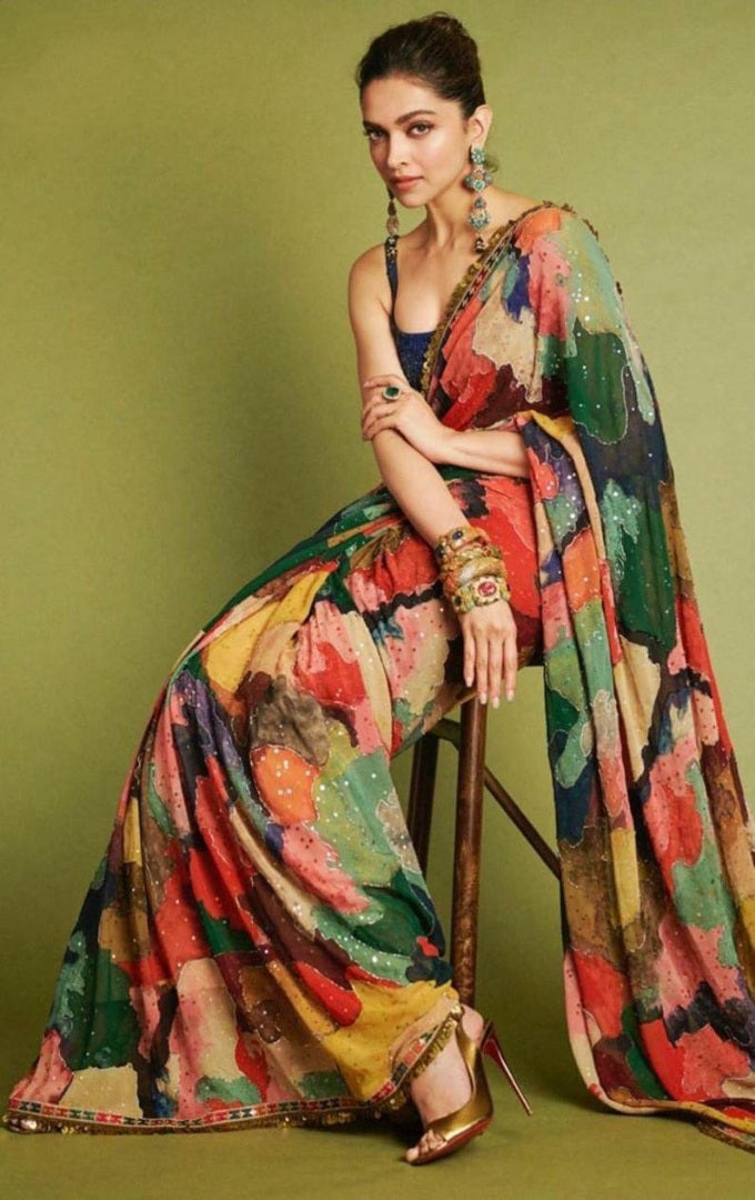 Multicolor Georgette digital printed designer saree