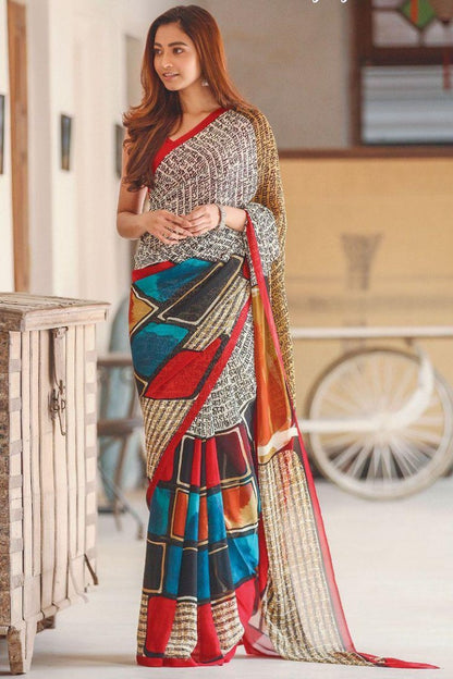 Multicolor georgette digital printed saree
