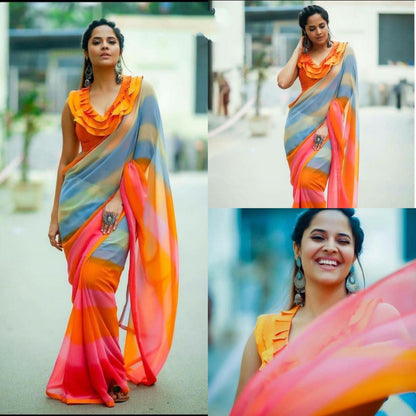 Multicolor georgette fancy print casual wear saree