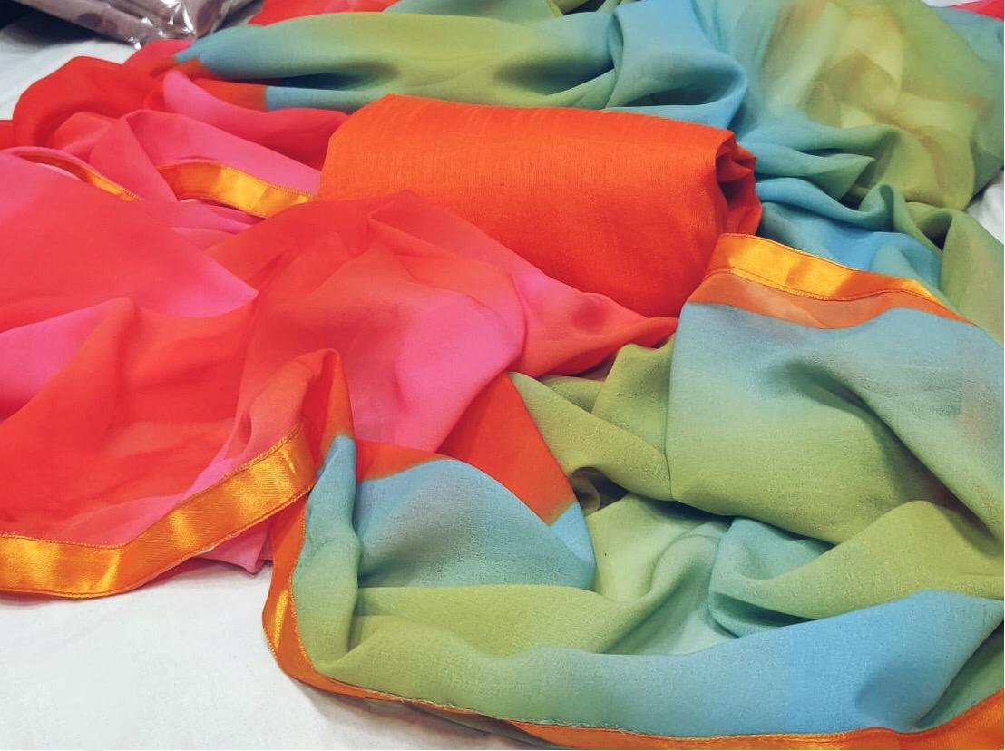 Multicolor georgette fancy print casual wear saree