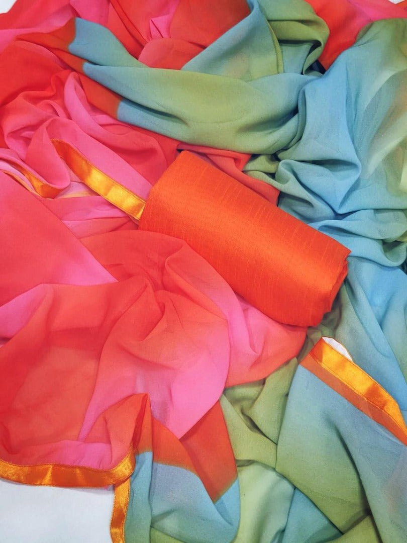 Multicolor georgette fancy print casual wear saree