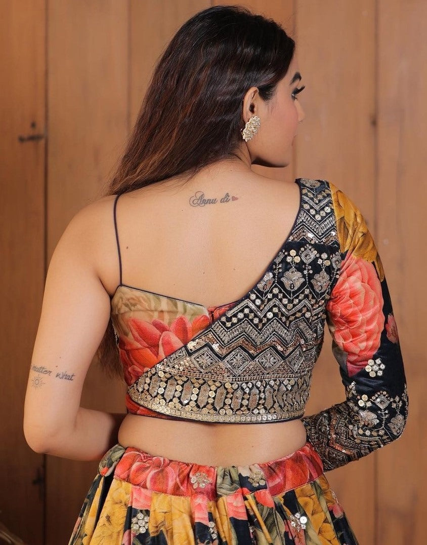 Multicolor georgette flower printed embroidered designer lehenga choli