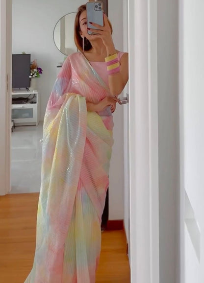 Multicolor georgette heavy sequence work party wear saree