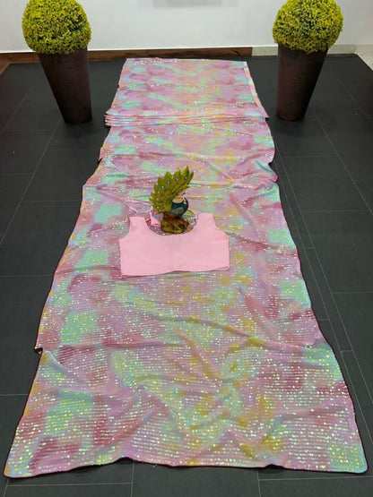 Multicolor georgette heavy sequence work party wear saree