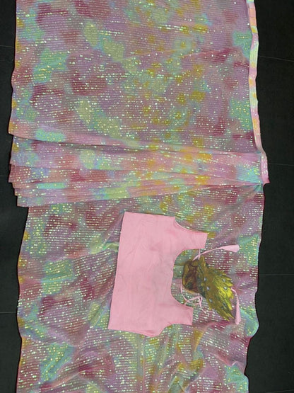 Multicolor georgette heavy sequence work party wear saree