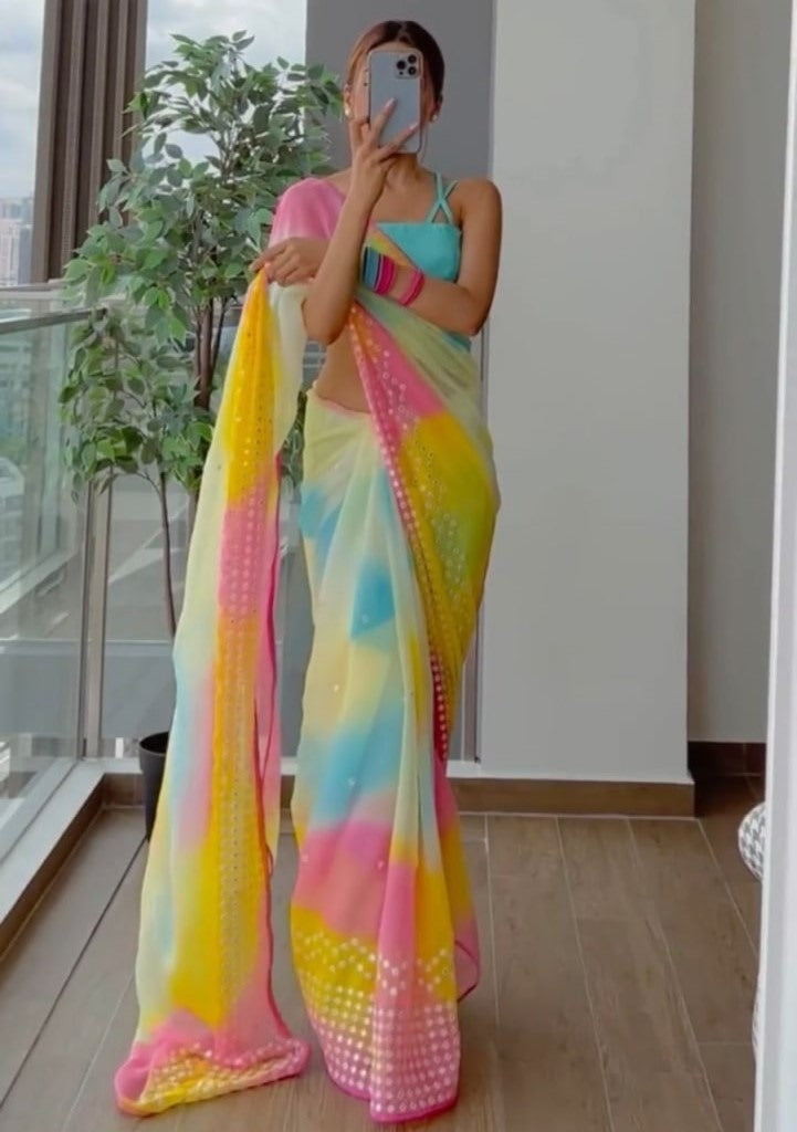 Multicolor georgette laheriya printed festival wear saree
