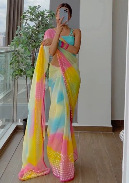 Multicolor georgette laheriya printed festival wear saree