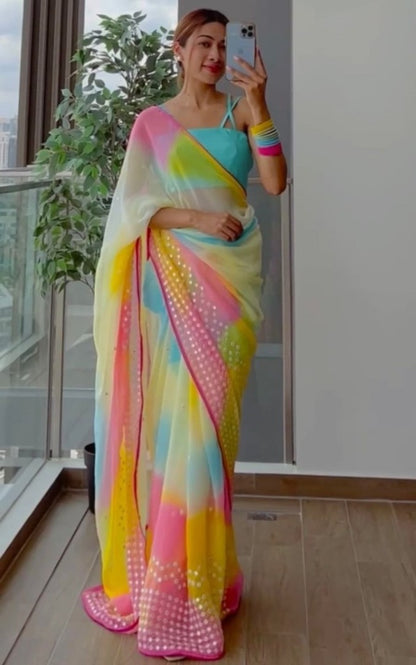 Multicolor georgette laheriya printed festival wear saree