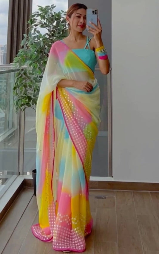 Multicolor georgette laheriya printed festival wear saree