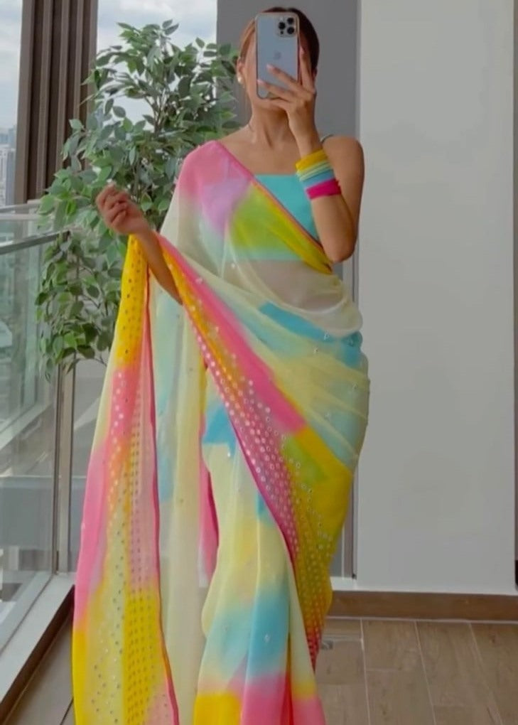 Multicolor georgette laheriya printed festival wear saree