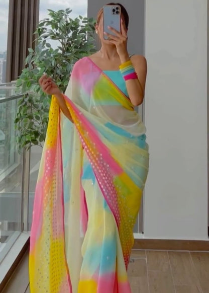 Multicolor georgette laheriya printed festival wear saree