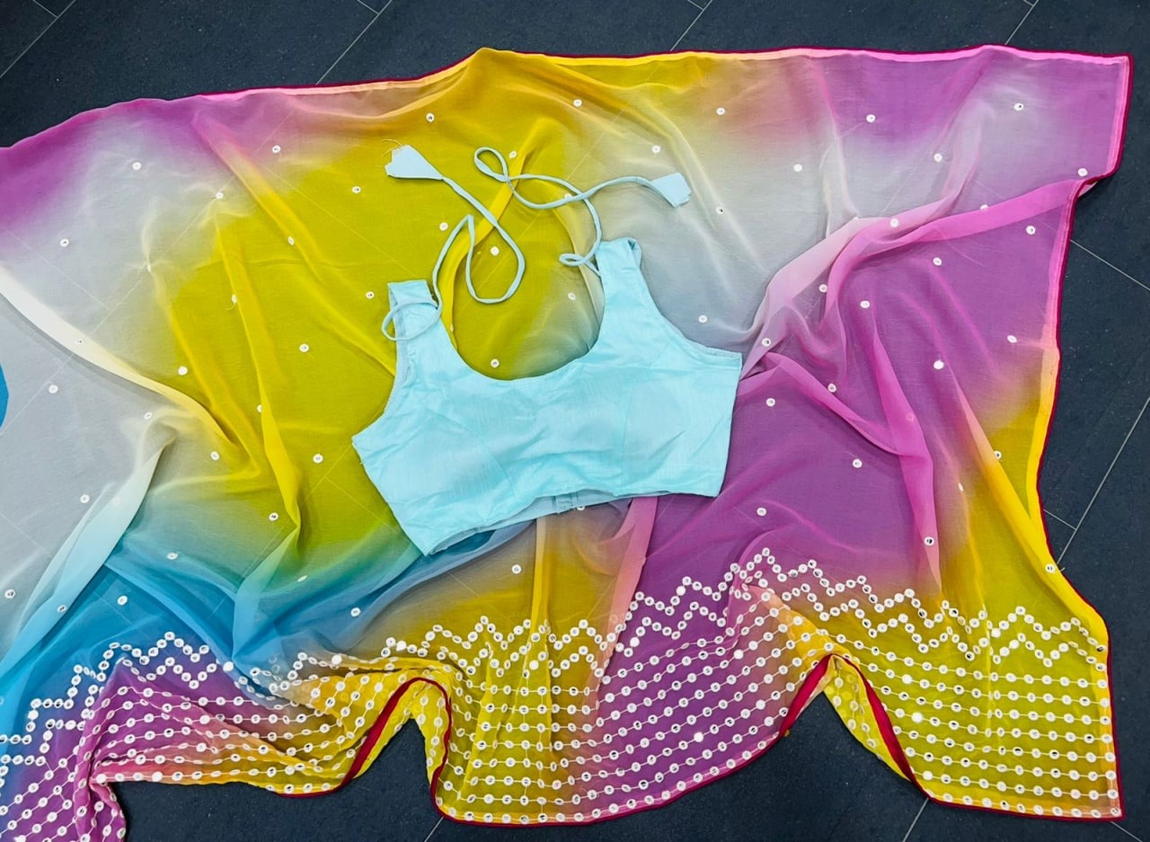 Multicolor georgette laheriya printed festival wear saree