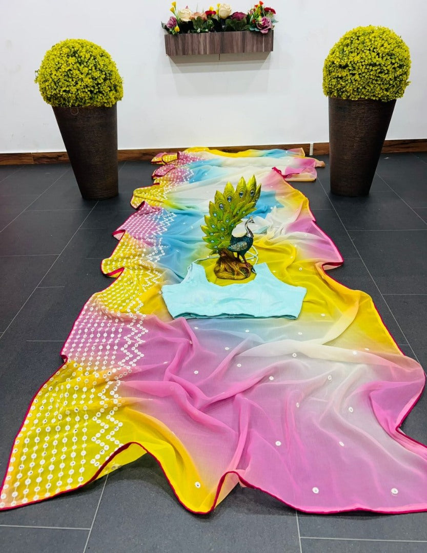 Multicolor georgette laheriya printed festival wear saree