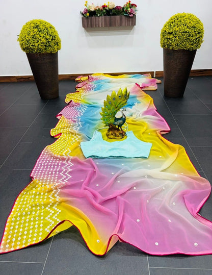 Multicolor georgette laheriya printed festival wear saree