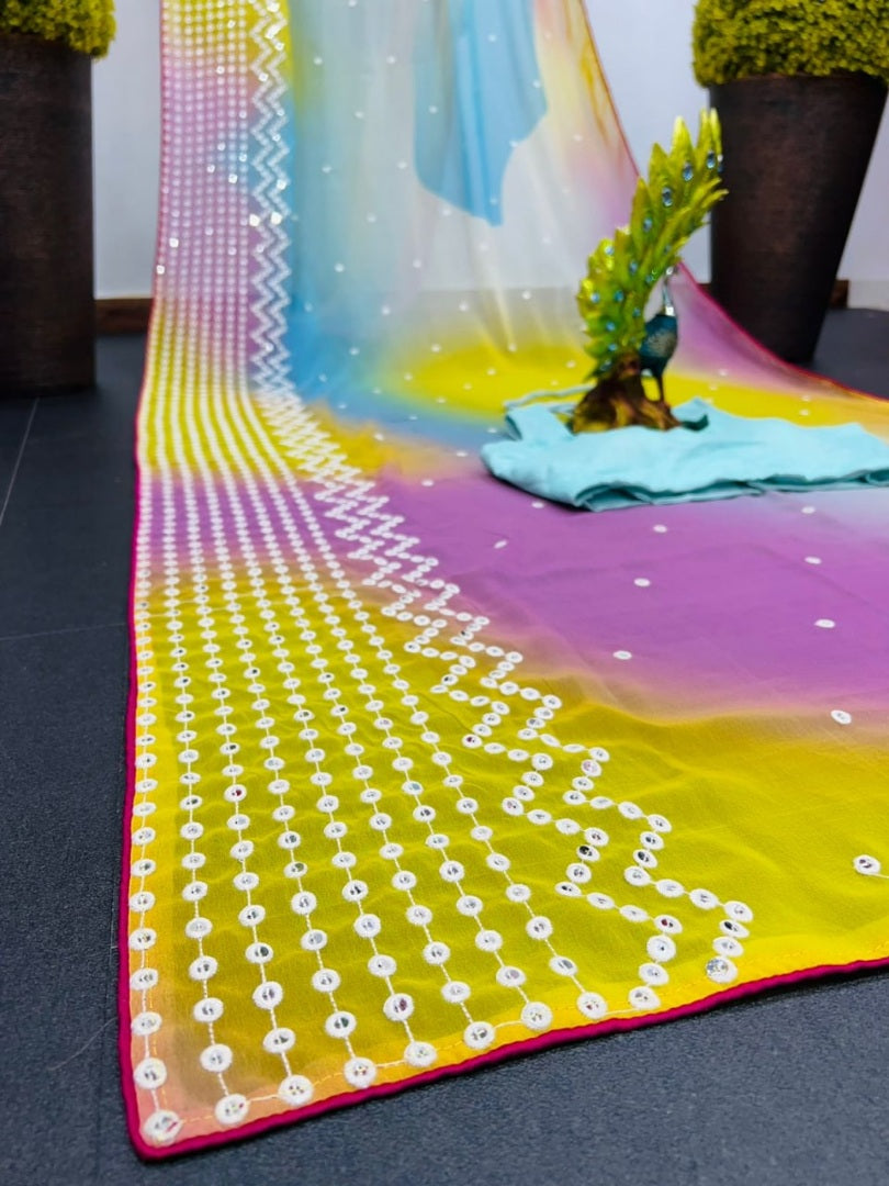 Multicolor georgette laheriya printed festival wear saree