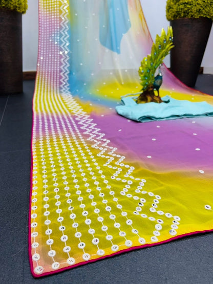 Multicolor georgette laheriya printed festival wear saree